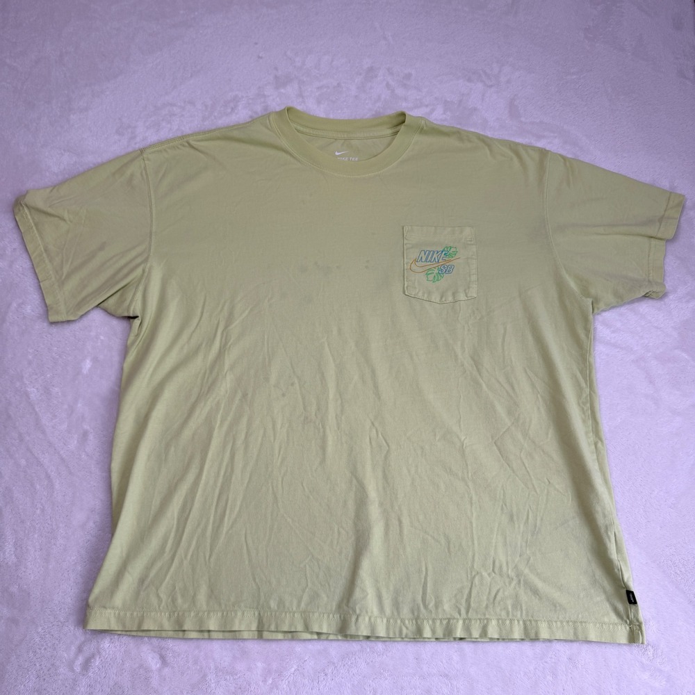 Nike SB Pocket T Shirt Mens XL Lime Green Monstera Skater Streetwear Graphic